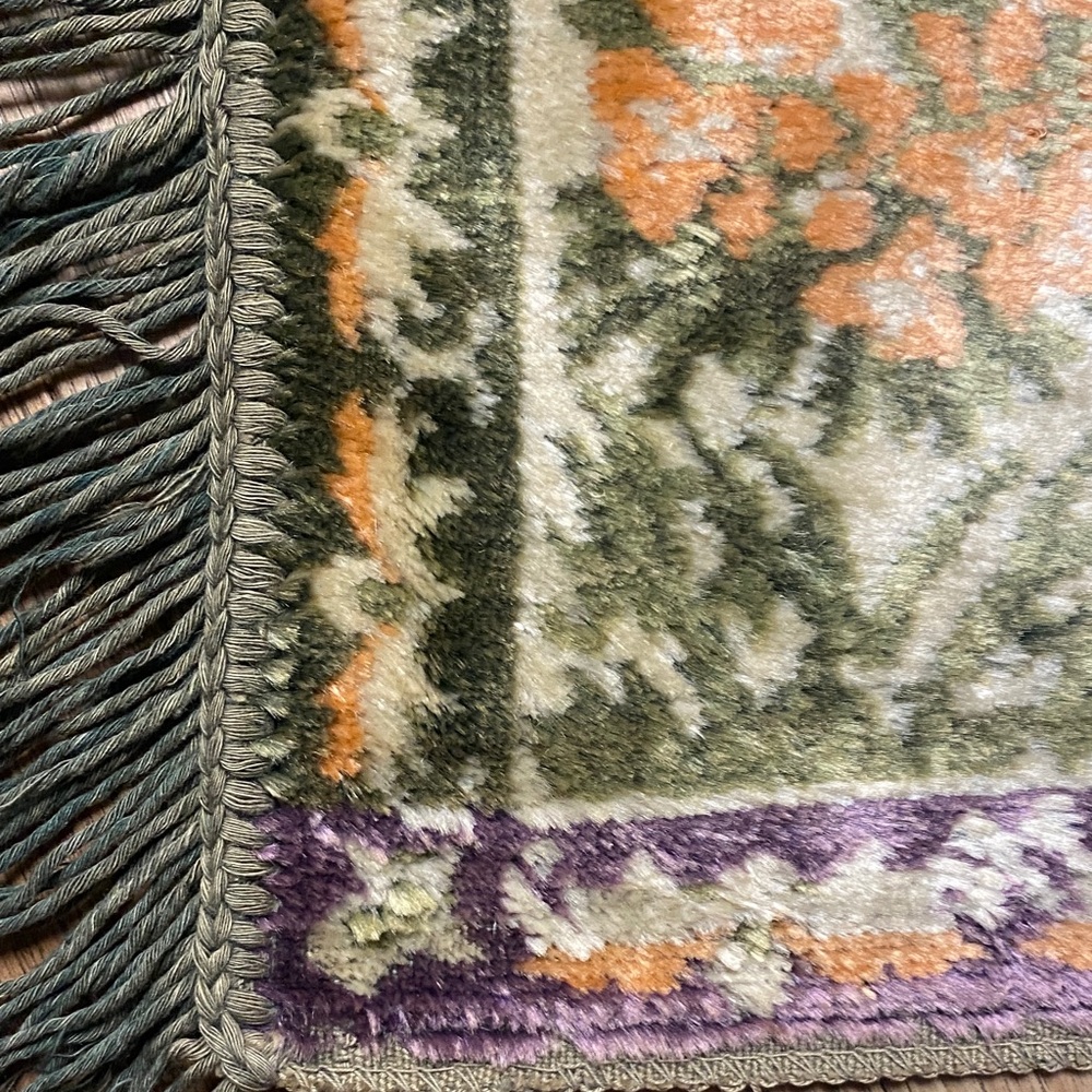 Vintage Peacock Tapestry Wall Hanging in Green, Purple & Peach - Picture 3 of 9
